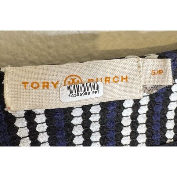 Tory Burch Dress Navy Oxford Stripe Jacquard Wrap Classic Workwear Luxury Size S - Picture 3 of 3